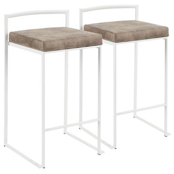 Fuji Contemporary Stackable Counter Stools, White, Set of 2, Brown