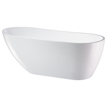Vanity Art Freestanding Acrylic Soaking Bathtub, White/Polished Chrome, 67"