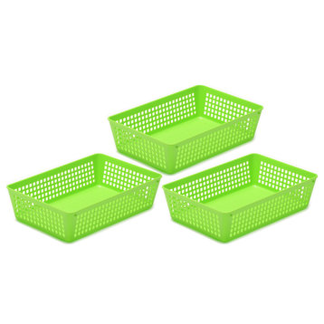 Plastic Storage Baskets for Office Drawer/Desk, Set of 3, Green