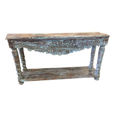 Mogul Interior - Consigned Antique Blue Lagoon Console Table Turquoise Buffet Sofa Accent Table - Console Tables