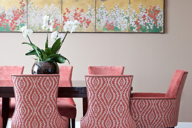 Photo of a large retro dining room in Oxfordshire with beige walls and light hardwood flooring.