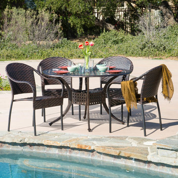 Contemporary Outdoor Patio Ft. Outdoor 5pcs Cast Aluminum Wicker Dining Set