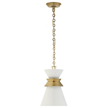 Alborg Small Stacked Pendant, 1-Light -Burnished Brass,  White Shade, 15"H