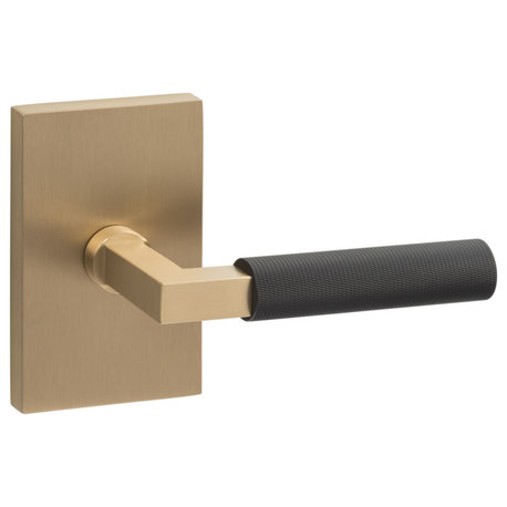 Levanto Passage Rosette, Satin Brass, Knurled Grip, Flat Black