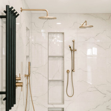 Warm Modern Primary Bathroom Remodel in Olathe