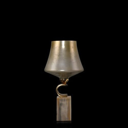 Auric Champagne & Gold Metal & Lemon Shark Glass Hurricane - Candleholders
