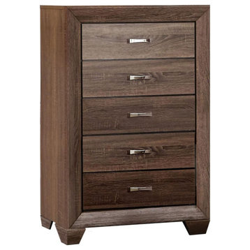 Wood Chest with 5 Drawers, Washed Taupe