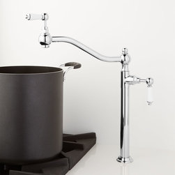 KORLAN DECK-MOUNT RETRACTABLE POT FILLER - PORCELAIN LEVER HANDLES - Pot Fillers