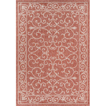 Charleston Filigree Textured Weave Indoor/Outdoor, Red/Beige, 5 X 8