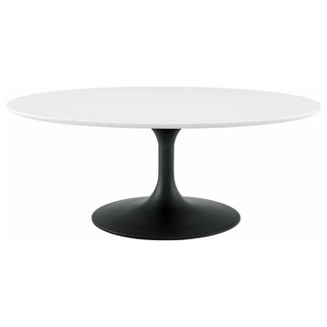 Modern Designer Lounge Oval Coffee Table, Wood Metal Steel, Black White