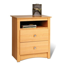 Prepac Sonoma 2-Drawer Tall Nightstand with Open Cubbie in Maple - Nightstands And Bedside Tables