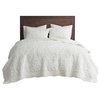 100% Polyester Embroidery Pv Fur Coverlet Set In Ivory
