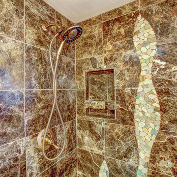 Bathroom Remodel, shower with non traditional tile accents, curved patterns