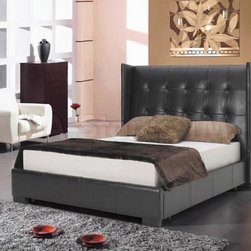 Wing Full Leather with Tufted Headboard Platform Bed - Platform Beds