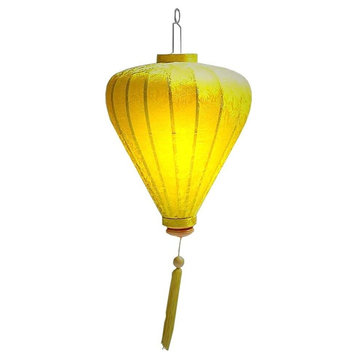 Silk Lantern - Vietnamese Balloon Lamp, Yellow, 10.5"w X 14"h (27" Overall), No