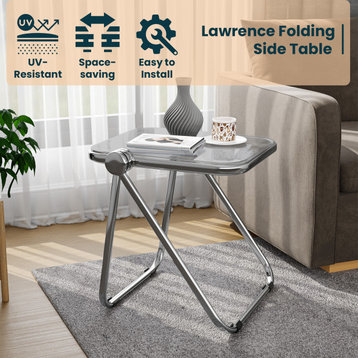 LeisureMod Lawrence Modern Rectangular Folding Table With Aluminum Frame, Transparent Black