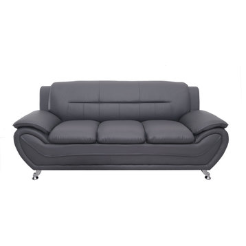 Modern Minimalist Sofa, Bonded Leather Seat With Padded Pillowed Arms, Gray