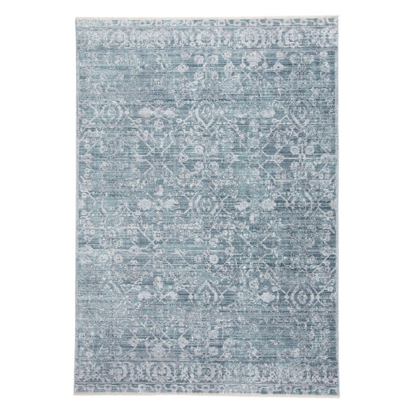 Tirza Luxury Distressed OrnamentalAccent Rug, Teal Blue/Gray Mist, 3ft x 5ft