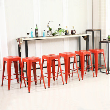 26" Metal Stackable Vintage-Style Counter Stools , Set of 6, Red