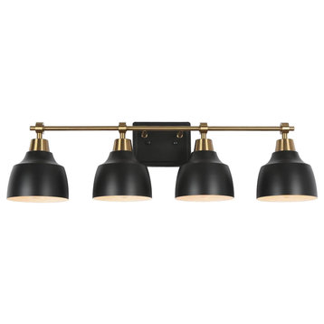 LNC 4-Lights Modern Matte Black & Polished Gold Dome Vanity Lights for Bathroom