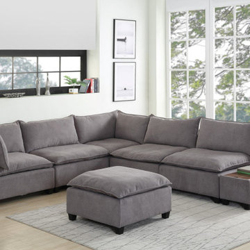 Madison 131.5" Fabric 7 Piece Modular Sectional Sofa Chaise with USB Storage Con