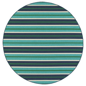Madelina Stripe Blue and Green Indoor or Outdoor Area Rug, 7'10" Round