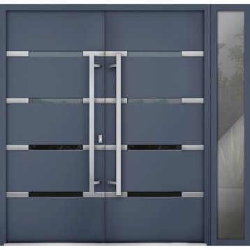 Exterior Prehung Metal Double Doors Deux 1105 Gray Left  Active Door