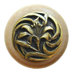 Inviting Home Inc. - Tiger-Lily Natural Maple Wood Knob, Unfinished With Antique-Style Brass - Cabinet And Drawer Knobs