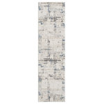Nourison - Calvin Klein CK022 Infinity 2'2" x 7'6" Ivory Grey Blue Modern Indoor Rug - Sleek and modern. This Calvin Klein Infinity Collection rug brings sophistication to any space. The abstract pattern, presented in ivory, grey and blue, instantly refreshes your decor with a cool and refined look. Machine-made for modern living from a blend of polypropylene and polyester.