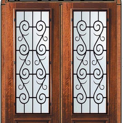 Prehung Transom Double Door 96 Mahogany St. Charles 3/4 Lite - Front Doors