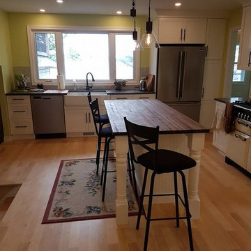 Charming bright white kitchen with adjoining bathroom