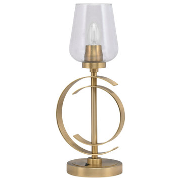1-Light Table Lamp, New Age Brass Finish, 5" Clear Bubble Glass