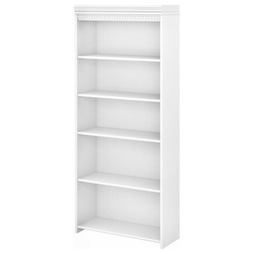 Bush Furniture Fairview Tall 5 Shelf Bookcase in Pure White and Shiplap Gray