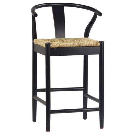 Hudson Black Oak & Seagrass Counter Stool