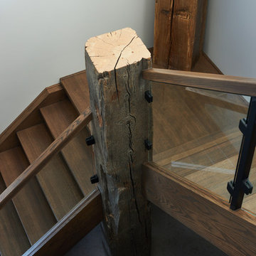 Rustic Modern Staircase with Reclaimed Timbers