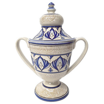 Deruta Ceramiche Sberna Blue, White Trophy Centerpiece With Top