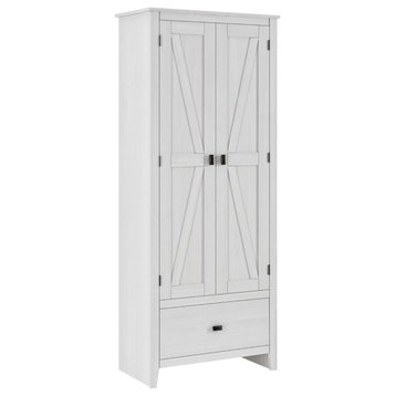 Farmhouse Tall Storage Cabinet, 2 Doors With Adjustable Shelves, Ivory Pine