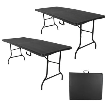2 Pack Folding Table, Portable Design With Metal Legs & Large Plastic Top, Black