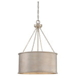Savoy House - Rochester 4 Light Pendant, Silver Patina - The crisp, versatile look of a drum pendant is given a luxe update with the Savoy House Rochester pendant. The shade is finished in silver patina to go with your decor, as well as provide lots of shimmer!