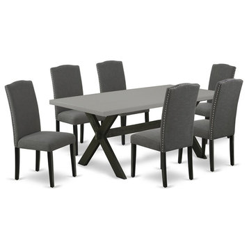 East West Furniture X-Style 7-piece Dining Table and Chairs in Dark Gotham Gray