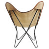 Two Tone Canvas and Leather Butterfly Accent Chair