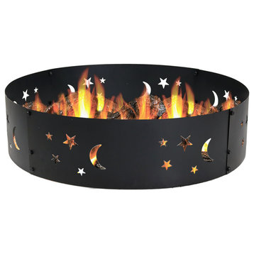 Sunnydaze Black Metal Campfire Ring With Die-Cut Stars and Moons, 36"