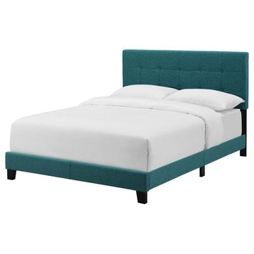 Modern Contemporary Full Size Bed Frame, Aqua Blue, Box Spring Required