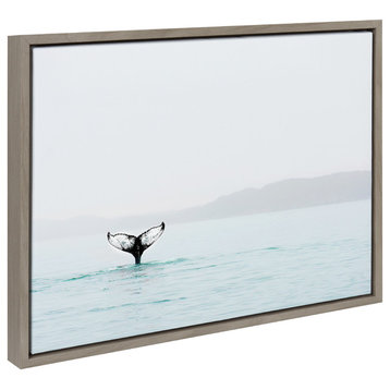 Sylvie Whale Tail in the Ocean Framed Canvas Art, Gray, 18x24