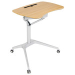 Calico Designs - Ridge Pneumatic Mobile Desk - Stand Up Cart 28" Wide, Silver / Maple - Calico Designs?? Ridge Height Adjustable Desk smoothly and effortlessly adjusts from 29??to 41.25?? high making it perfect for use while sitting or standing.  The two-tone casters make it portable so it can be easily used in any room in the house.  The large 28?? wide top can accommodate a laptop or serve as a project space.  A 10" W x 5/8" D slot in the table top allows a tablet or iPad to fit vertically leaving plenty of space for other items.  The heavy-duty, powder-coated steel frame and pneumatic gas lift provide durability for years of use. The Ridge is available in an attractive Silver/ Maple finish, item # 51235.   Overall Dimensions: 30" W x 22.5" D x 41.25" H / Maple Finish Top: 28" W x 19" D