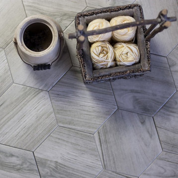 Artisan Wood 8 in x 8 in Ceramic Hexagon Tile in Smokey Gray