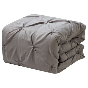Oxford Pinch Pleat Comforter Set, Down Alternative Fill, Gray, Full