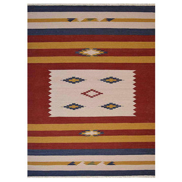 Hand Woven Flat Weave Kilim Wool Area Rug Contemporary Multicolor