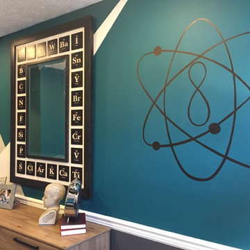 Teenage boys room with science theme