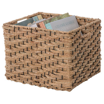 Rectangular Vertical Weave Seagrass Storage Basket With Cut-Out Handles